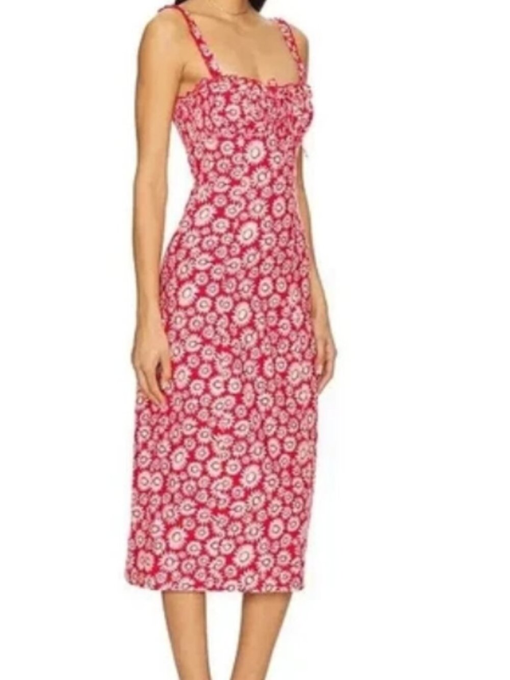 Free People Lucinda Printed Midi Dress Floral Sleeveless Smocked XL
